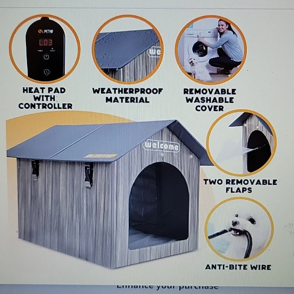 PETNF Pet heating house outdoor cat weatherproof insulate heat pad 20x13…New